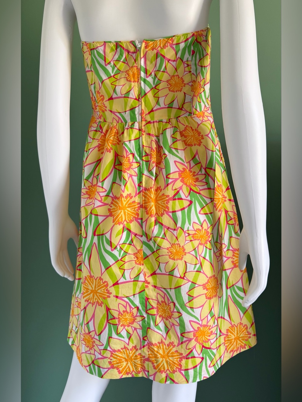 Lilly Pulitzer Strapless Daffodil Print Strapless Sundress in Yellow/Green/Pink - Picture 2 of 13